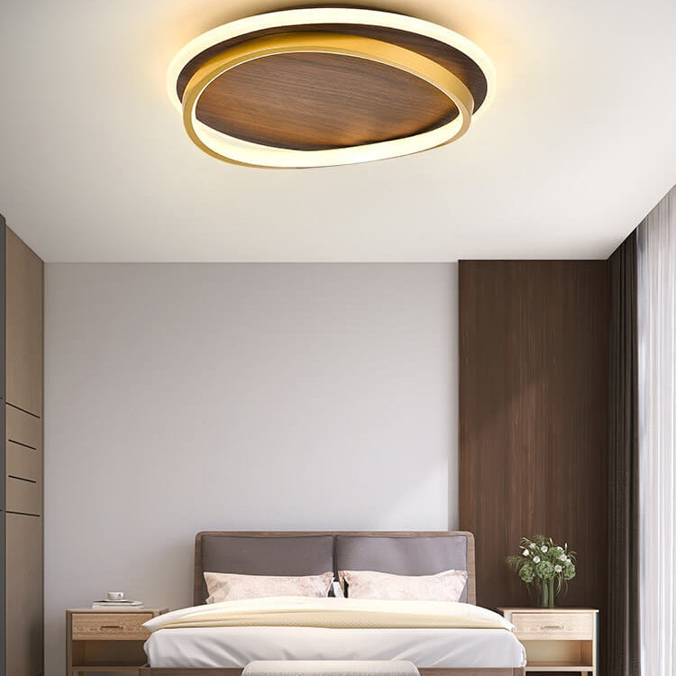 Nordic Minimalist Walnut Grain LED Flush Mount Ceiling Light