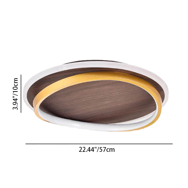 Nordic Minimalist Circular Walnut Grain LED Flush Mount Light