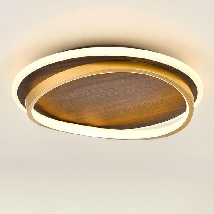 Nordic Minimalist Walnut Grain LED Flush Mount Ceiling Light