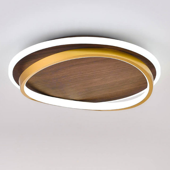 Nordic Minimalist Walnut Grain LED Flush Mount Ceiling Light