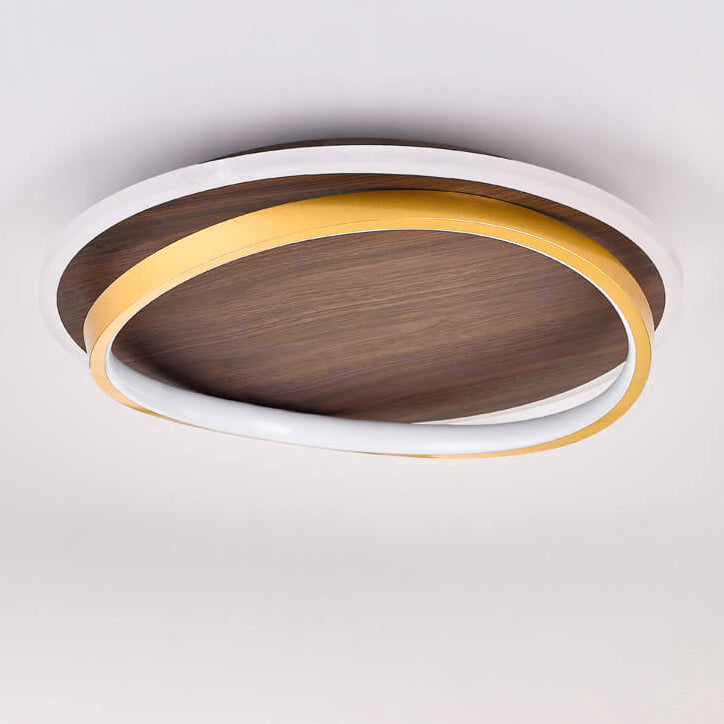 Nordic Minimalist Circular Walnut Grain LED Flush Mount Light