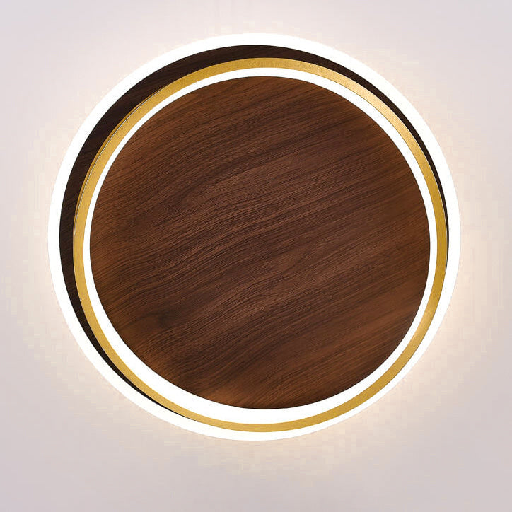 Nordic Minimalist Walnut Grain LED Flush Mount Ceiling Light