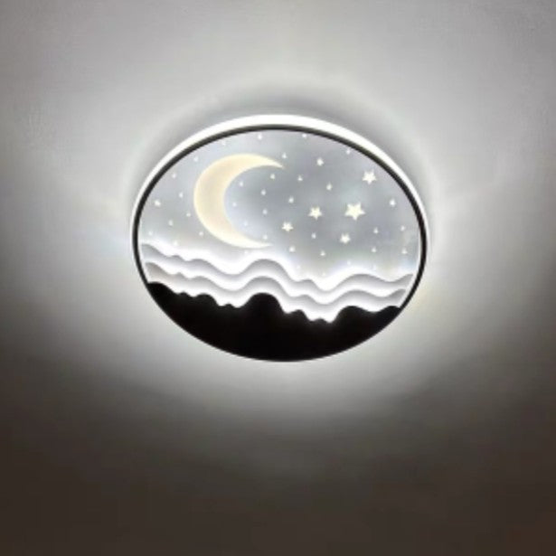Nordic Aluminum LED Flush Mount Ceiling Light – Round Star Moon Design - Modern Home Lighting