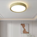 Modern Wood Grain Round Iron LED Flush Mount Ceiling Light