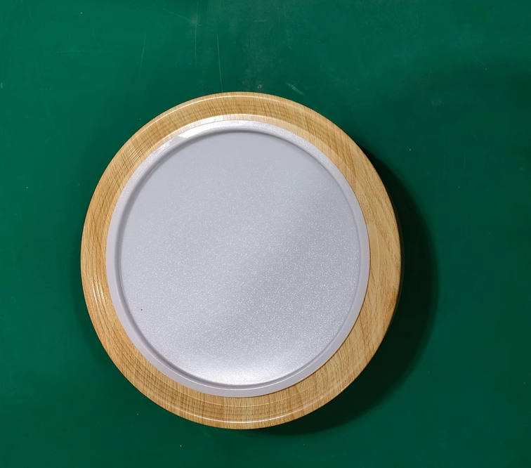 Modern Wood Grain Round Iron LED Flush Mount Ceiling Light