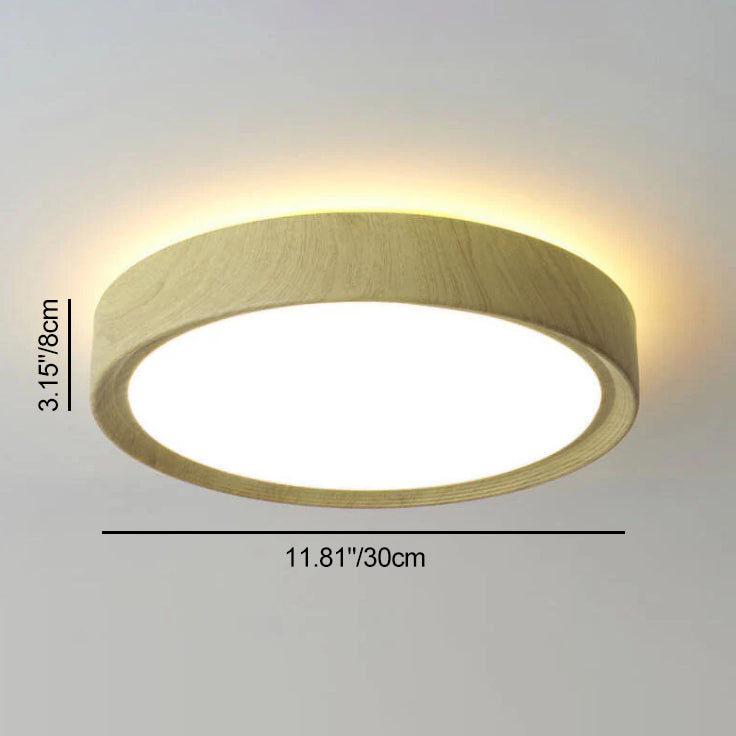 Modern Wood Grain Round Iron LED Flush Mount Ceiling Light
