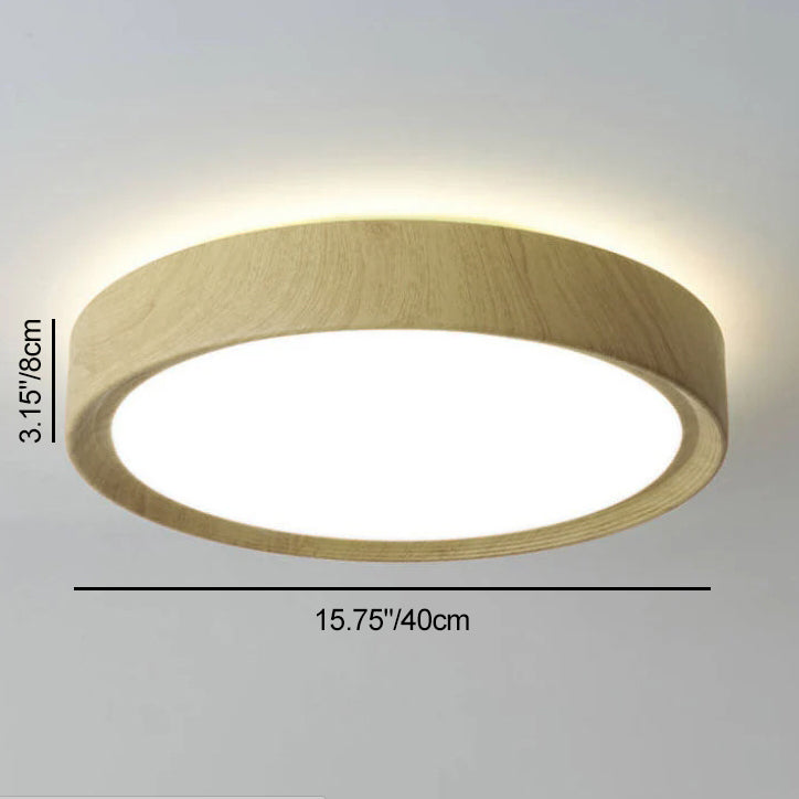 Modern Wood Grain Round Iron LED Flush Mount Ceiling Light