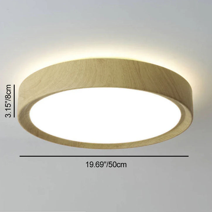 Modern Wood Grain Round Iron LED Flush Mount Ceiling Light