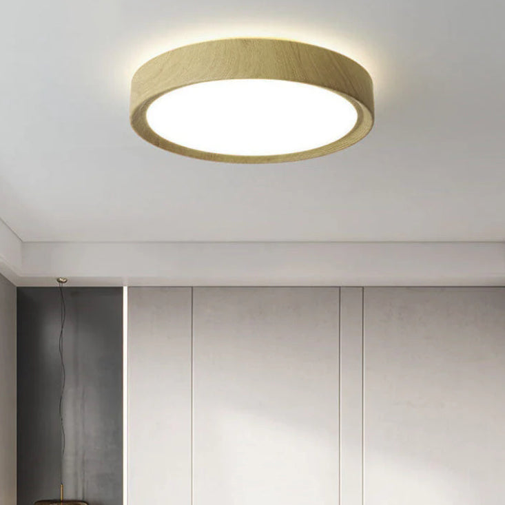 Modern Wood Grain Round Iron LED Flush Mount Ceiling Light
