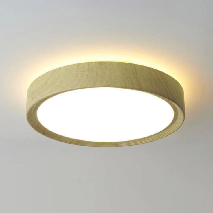 Modern Wood Grain Round Iron LED Flush Mount Ceiling Light