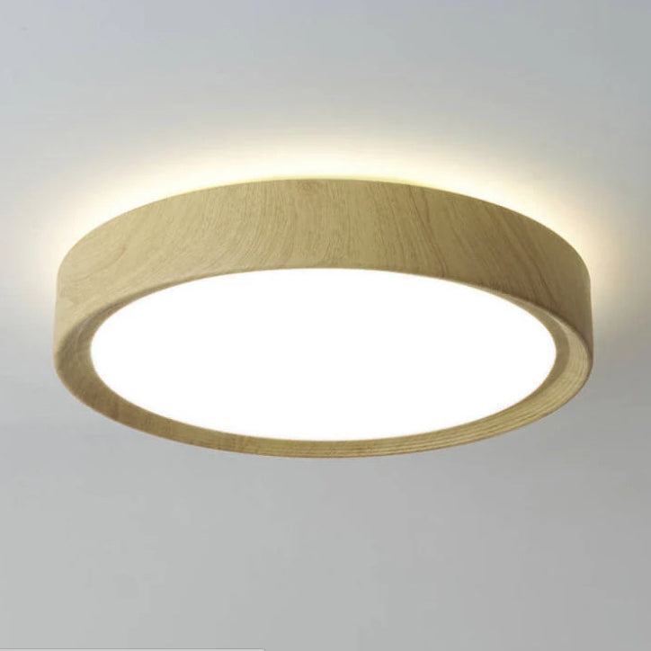 Modern Wood Grain Round Iron LED Flush Mount Ceiling Light