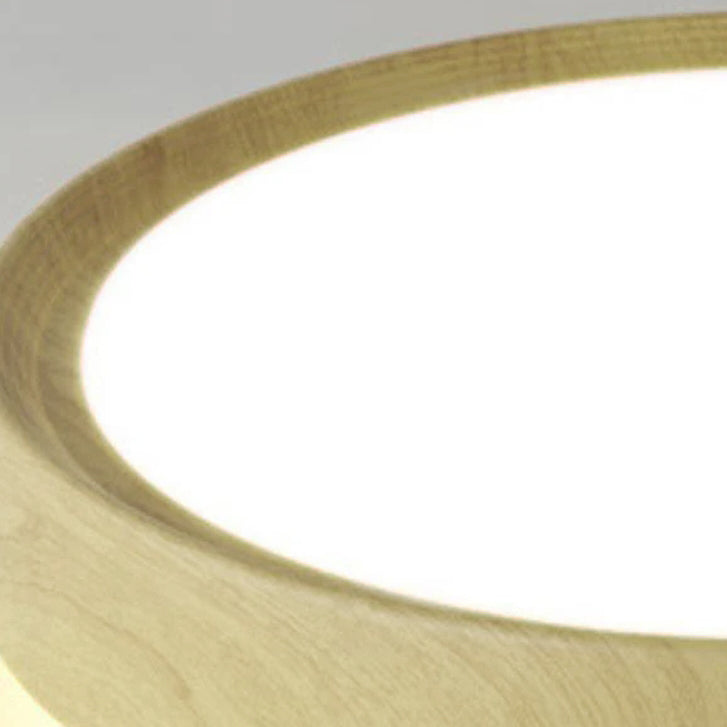 Modern Wood Grain Round Iron LED Flush Mount Ceiling Light