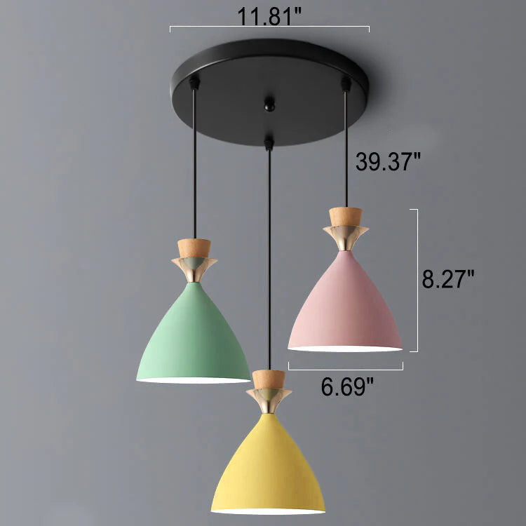 Nordic Macaron Iron Cone Chandelier - 1/3 Light Pendant Light