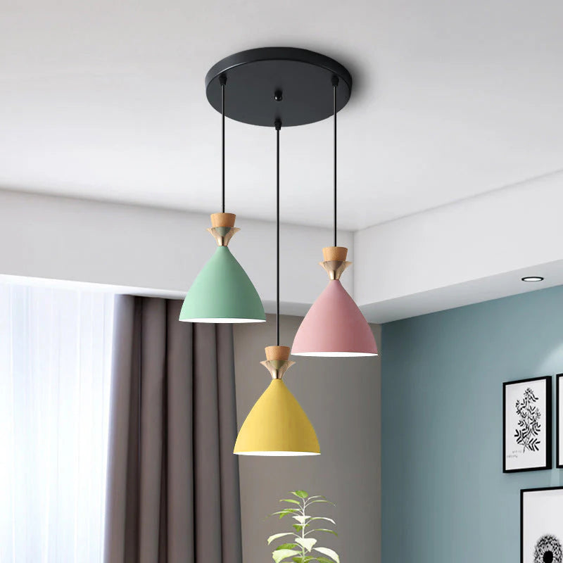 Nordic Macaron Iron Cone Chandelier - 1/3 Light Pendant Light