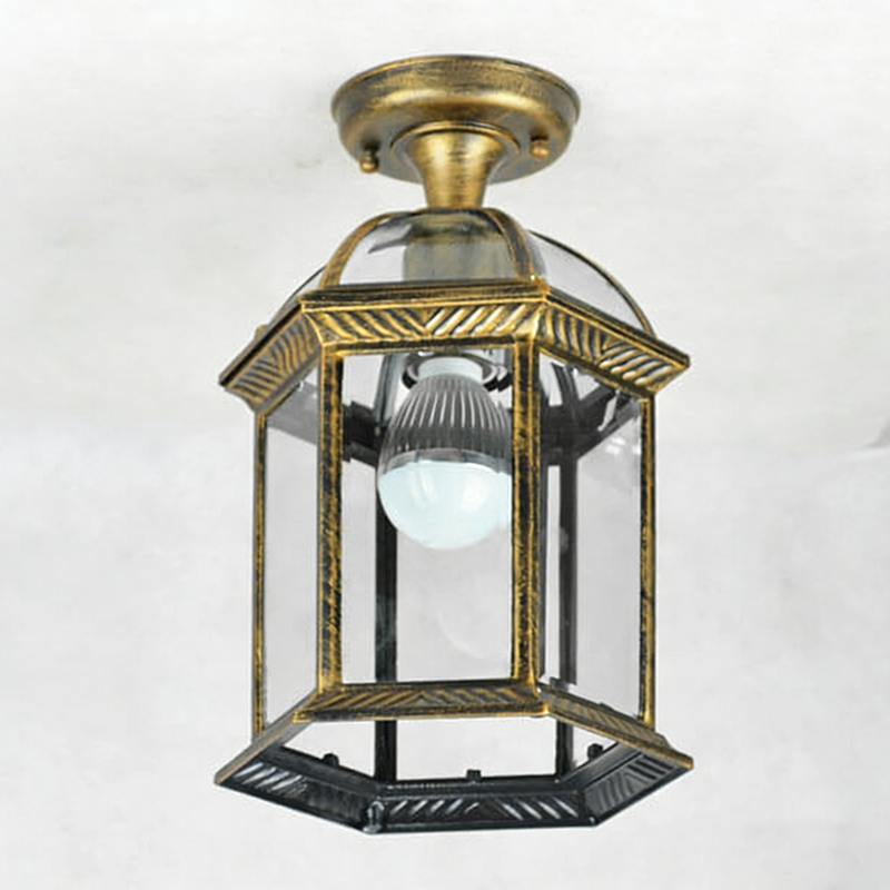 Traditional Outdoor Hexagonal Waterproof Lantern - 1-Light Semi-Flush Mount Ceiling Fixture