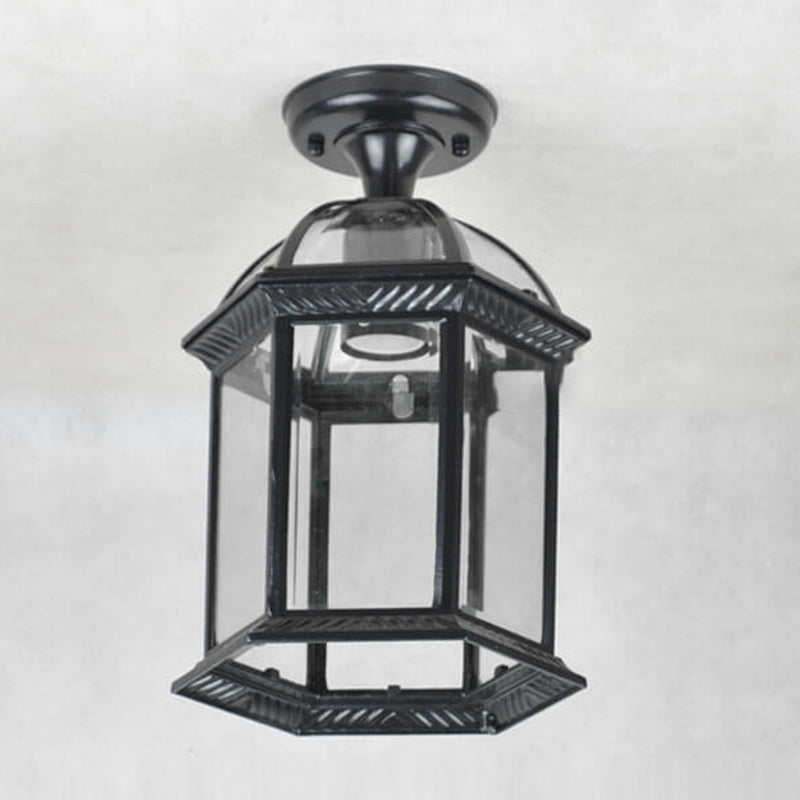 Traditional Outdoor Hexagonal Waterproof Lantern - 1-Light Semi-Flush Mount Ceiling Fixture