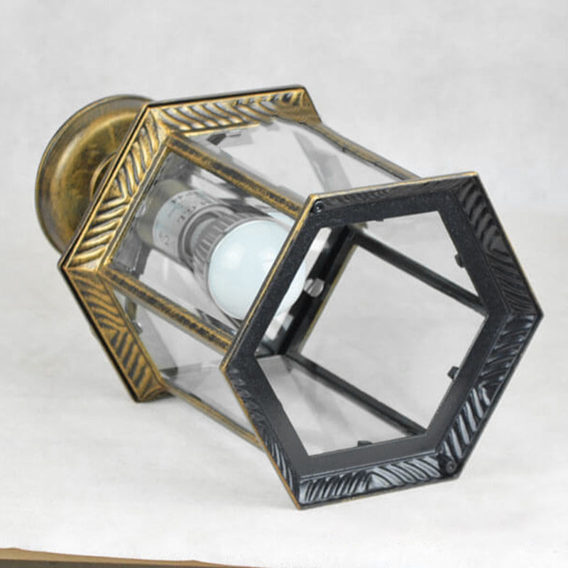Traditional Outdoor Hexagonal Waterproof Lantern - 1-Light Semi-Flush Mount Ceiling Fixture