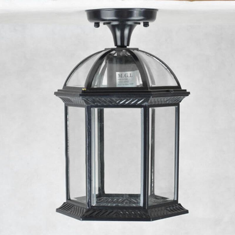 Traditional Outdoor Hexagonal Waterproof Lantern - 1-Light Semi-Flush Mount Ceiling Fixture
