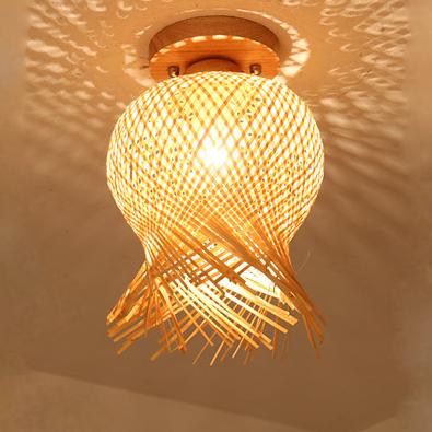 Modern Minimalist Bamboo Weaving Ceiling Lamp - Flush Mount Light Fixture