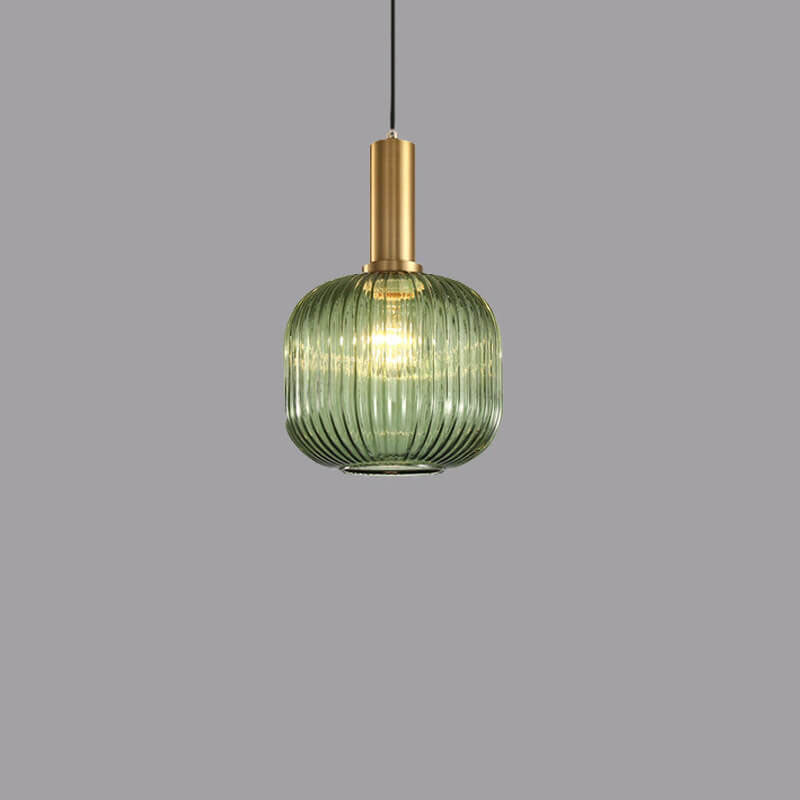 Minimalist Striped Glass Pendant Light - 1-Light Lantern Fixture