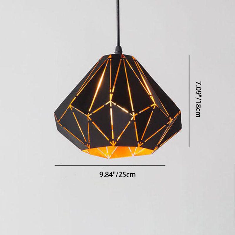 Vintage Wrought Iron Geometric Diamond Pendant Light Fixture