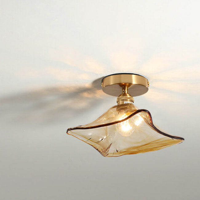 Modern Japanese Amber Glass Flush Mount Light - Multi-Style 1-Light Ceiling Fixture for Home Decor
