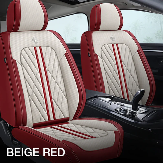 2 pack-Beige & Red Classic Car Seat Covers Adaptive Fit - Durable Fabric, Stylish Design