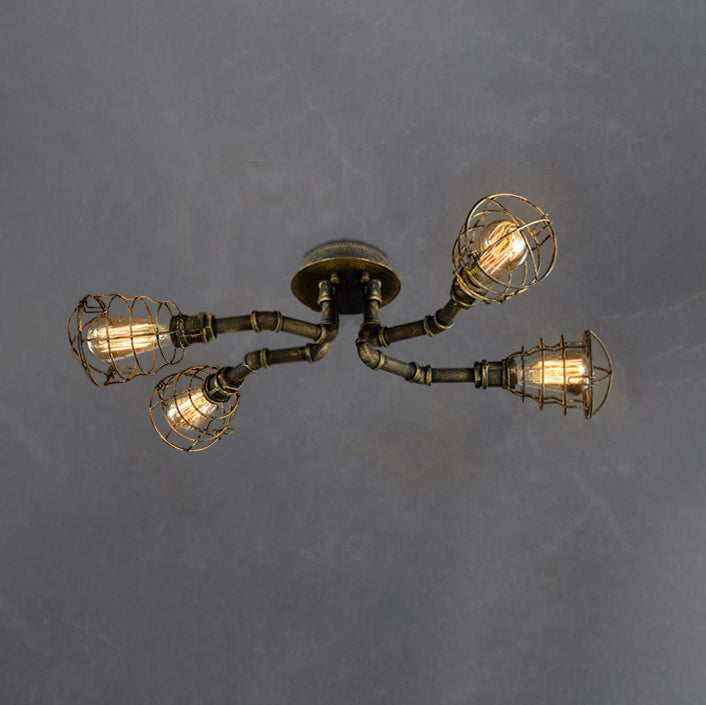 Industrial Vintage Water Pipe Flush Mount Light - 4/6/8 Light Round Iron Ceiling Fixture