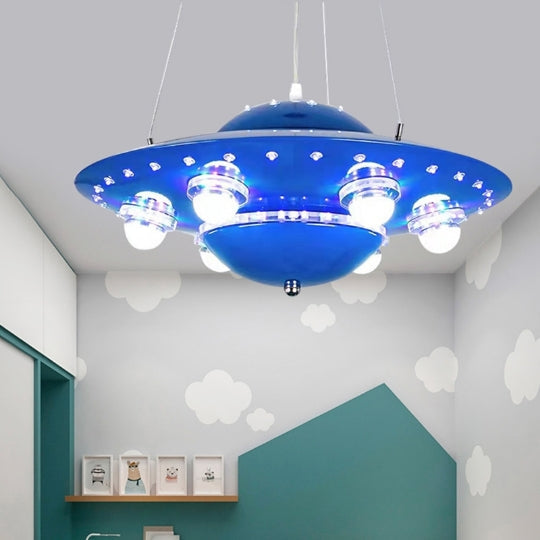 Contemporary Creative Kids Spaceship Iron Glass LED Chandelier for Bedroom Lighting, Unique Space-Themed Decor, Modern Children's Room Illumination, Fantasy LED Pendant Light for Playroom, Stylish Home Decor for Kids, Astronaut and Rocket Design Chandelie