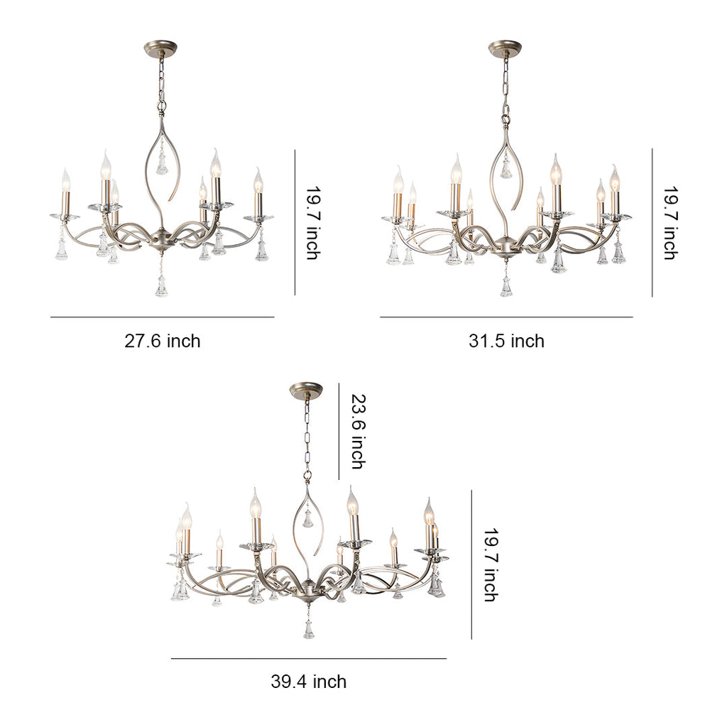 Candle Stick Chandelier Silver Finish Crystal Ceiling Light