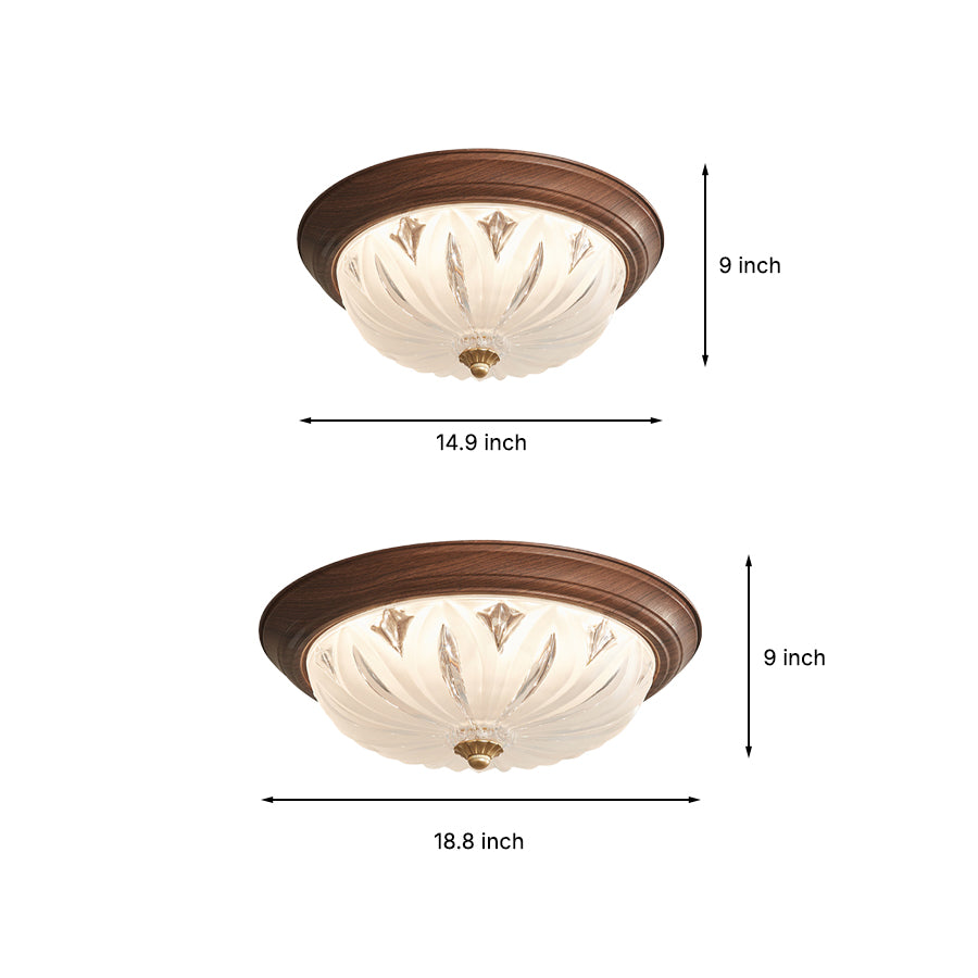 Retro Flush Mount Ceiling Light - American Walnut Glass Lamp