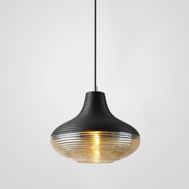 Modern Ribbed Glass Pendant Light - 1 Light Fixture for Contemporary Spaces, Stylish Lighting, Home Decor, Kitchen, Dining Room, Industrial Design