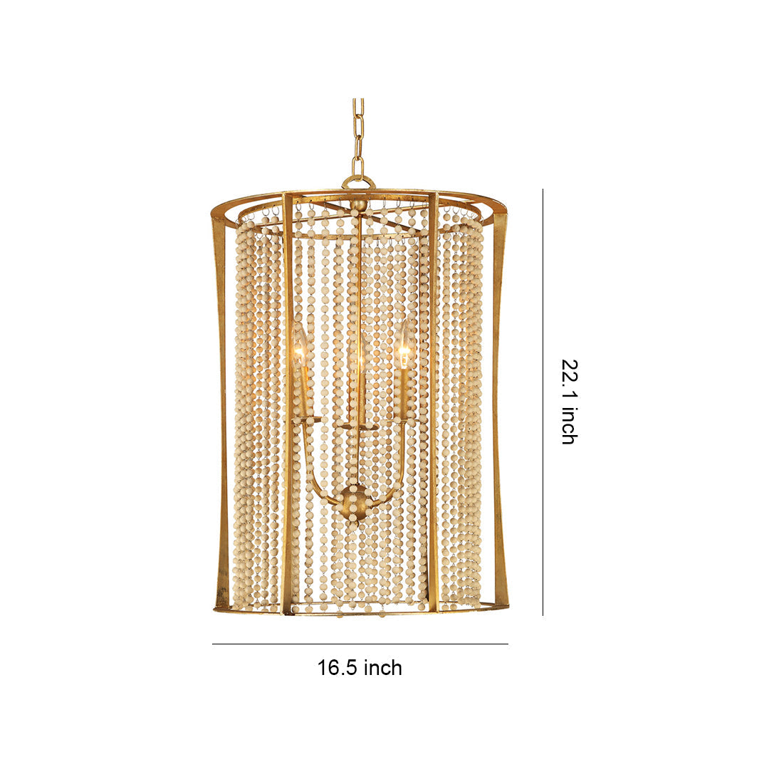 Wood Beaded Chandelier - Handcrafted Gold Ceiling Light, Elegant & Stylish Home Decor
