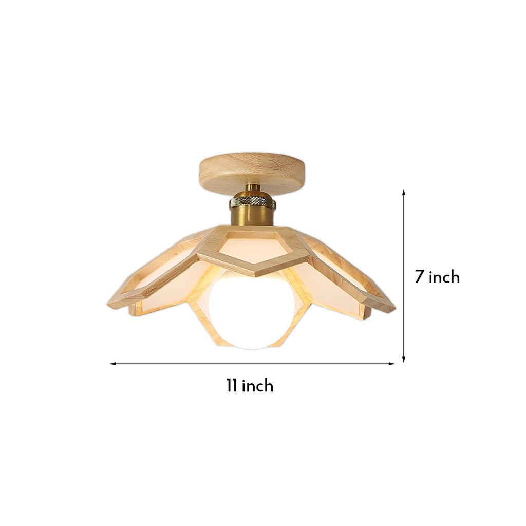 Wood Semi Flush Mount Light - Modern Minimalist Lotus Design Ceiling Fixture