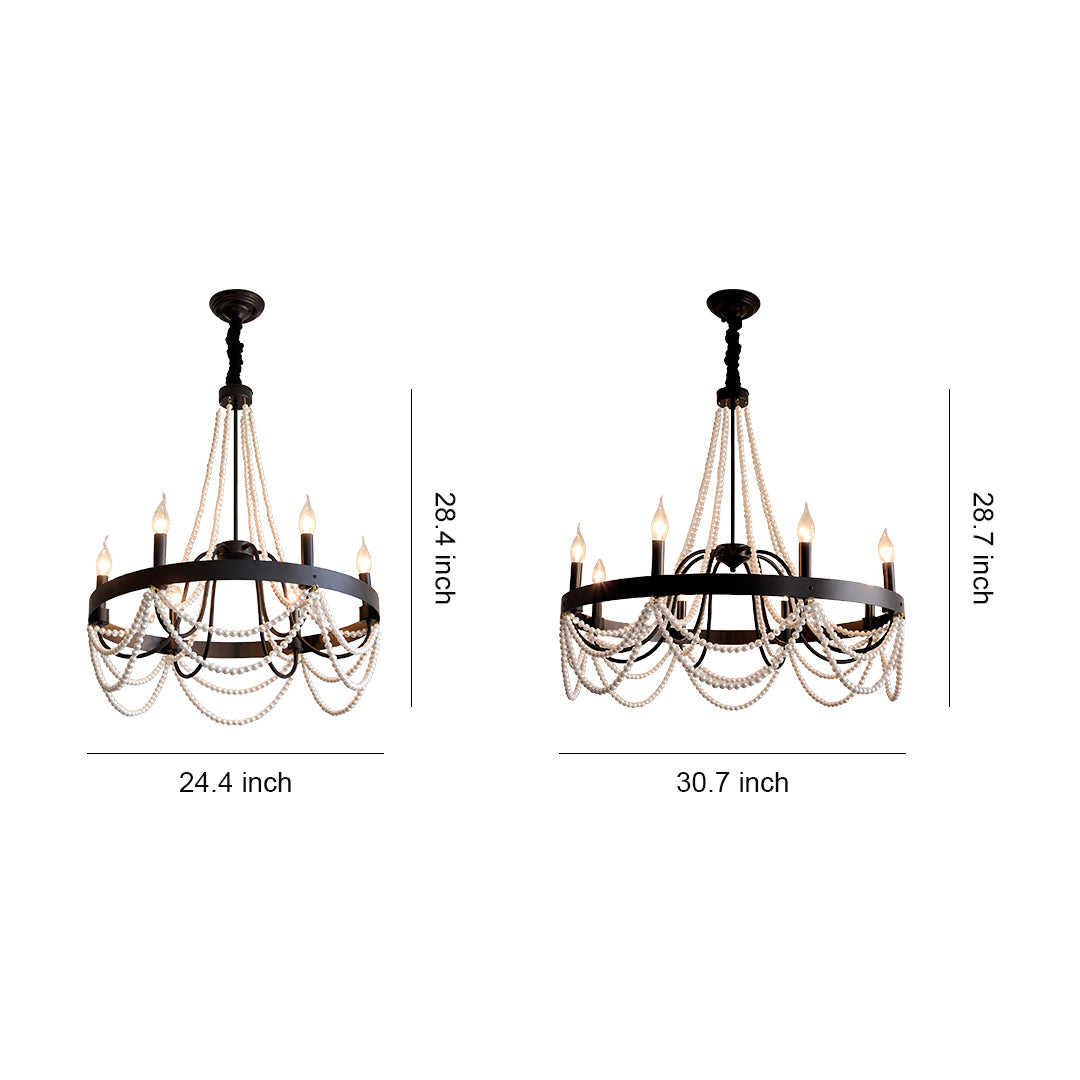 Vintage Wrought Iron Chandelier with Pearl Accents - French Artistic Ceiling Light