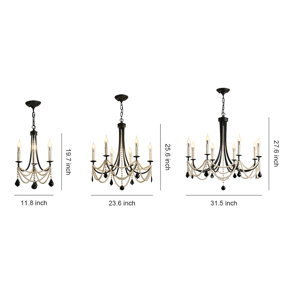 Pearl Chandelier Black Iron Crystal Ceiling Light