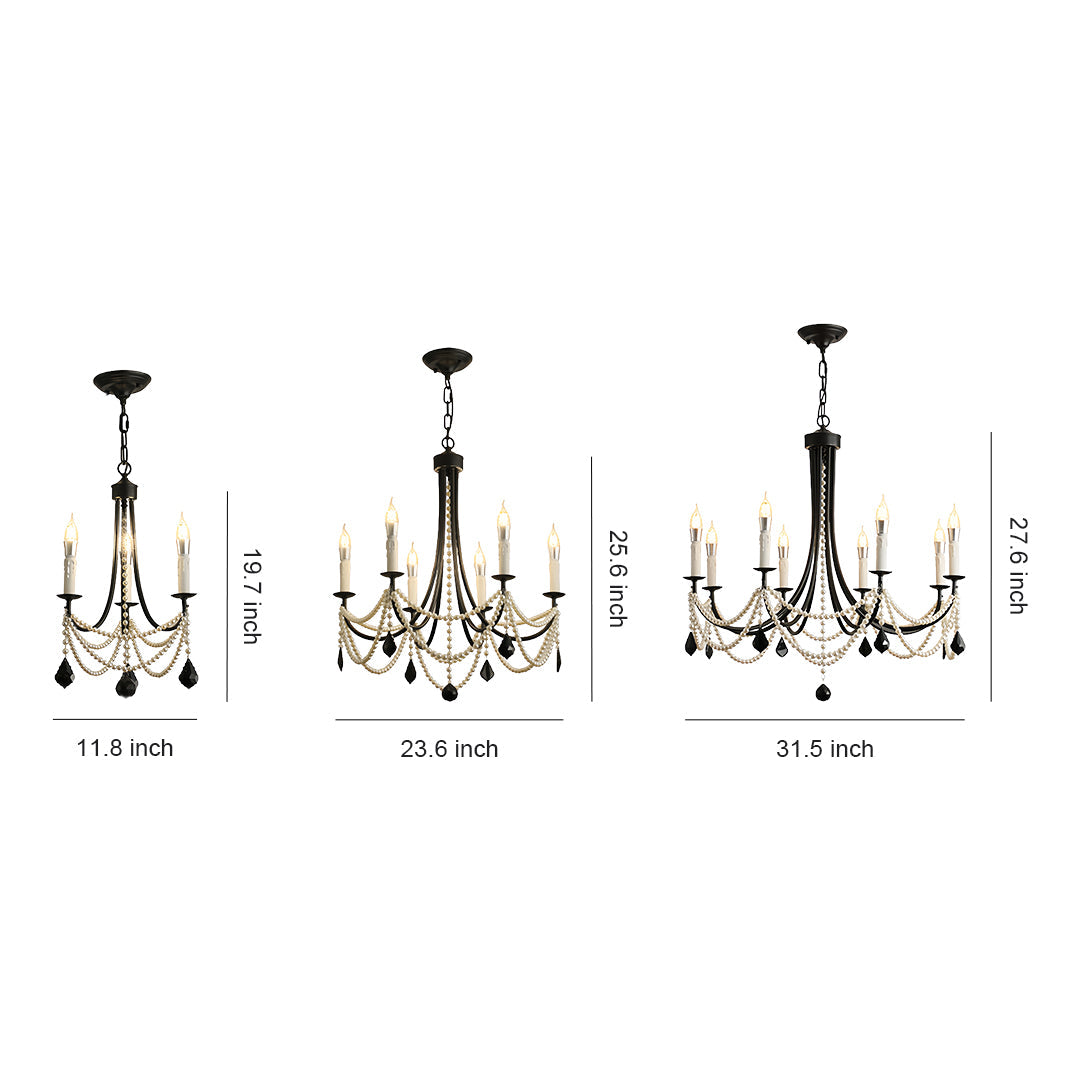 Pearl Chandelier Black Iron Crystal Ceiling Light