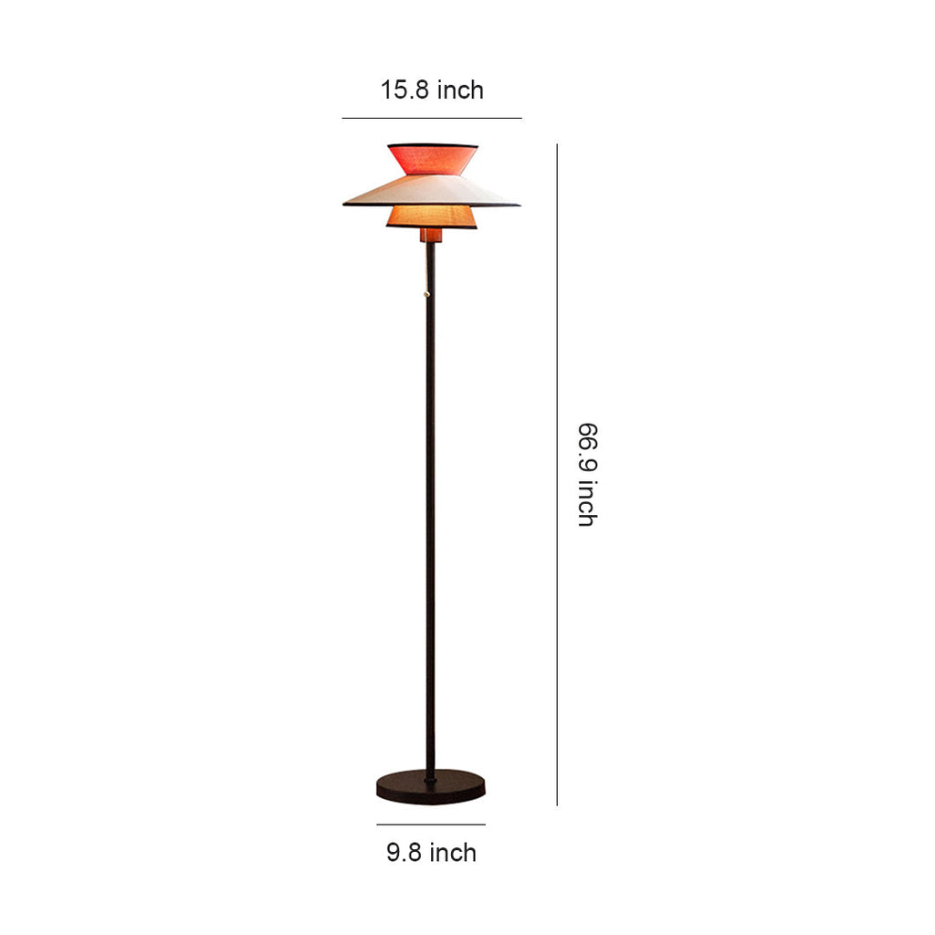 Vintage Pull Chain Floor Lamp with Fabric Shade - Ambient Lighting
