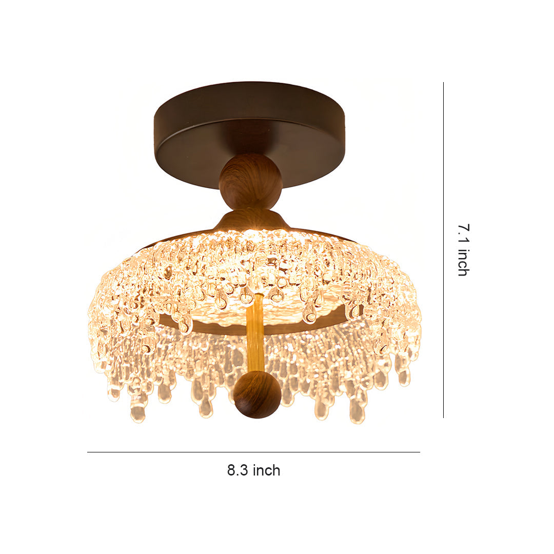 Vintage Water Drop Semi Flush Ceiling Light, Walnut Finish, Unique Design Lamppost