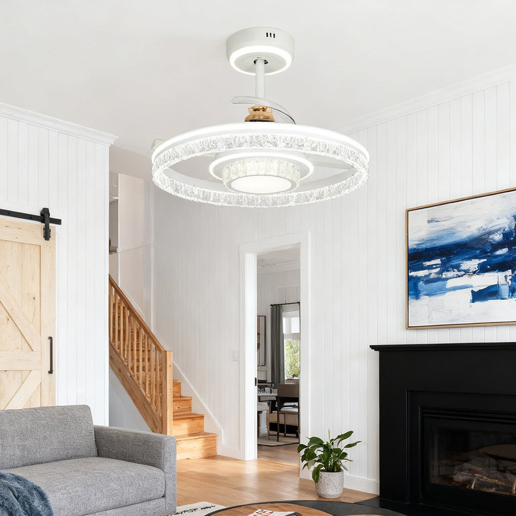 Nordic Luxury Ceiling Fan with Round Light - White Aluminum Body