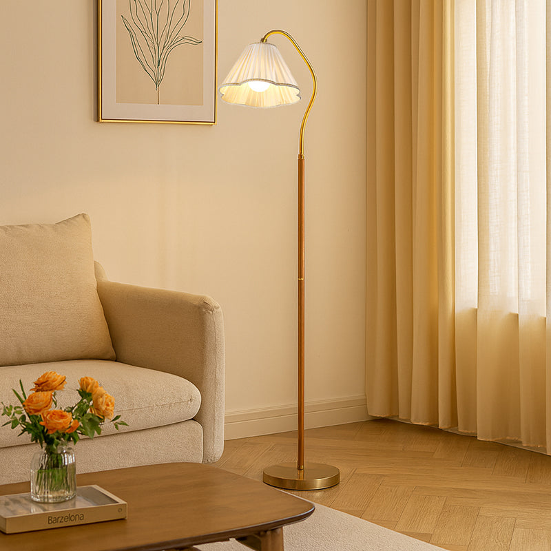 Japanese Vintage Flower Wooden Iron Fabric Floor Lamp 1-Light