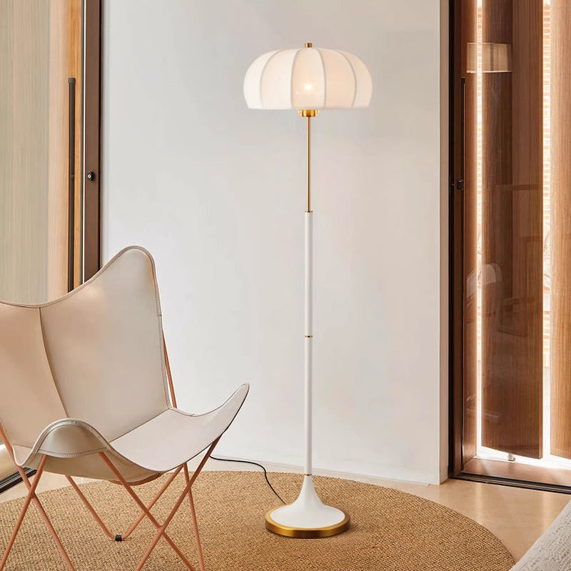 Contemporary Retro Striped Metal Floor Lamp - 1-Light Round Lantern for Living Room