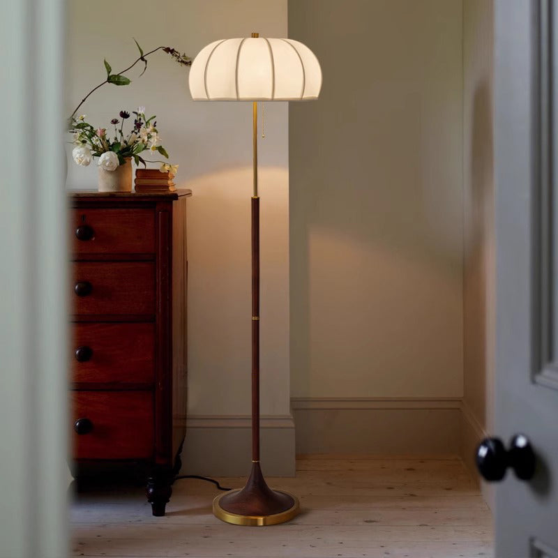 Contemporary Retro Striped Metal Floor Lamp - 1-Light Round Lantern for Living Room