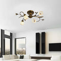 Traditional French Flower Shaped Iron Glass Semi-Flush Mount Ceiling Light for Bedroom - 4/6/8/10/12 Lights