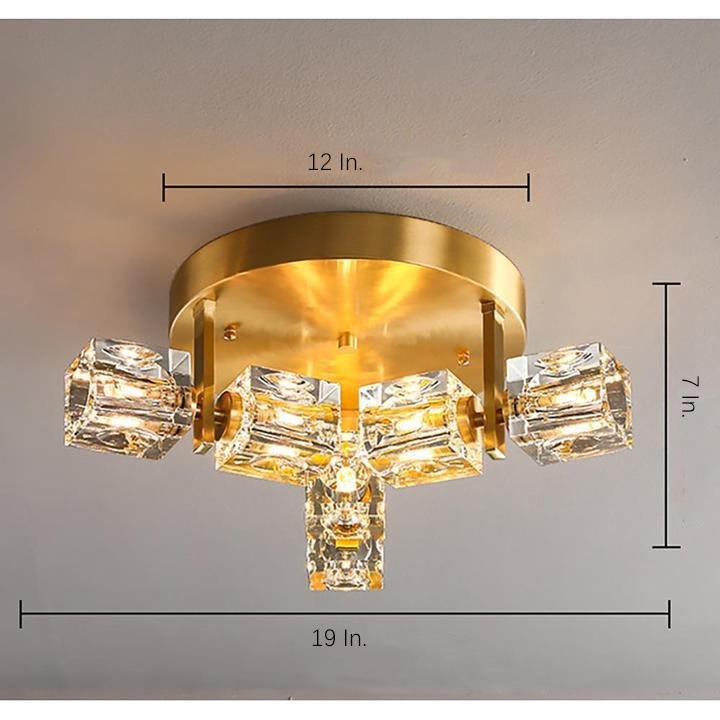 6-Light Crystal Brass Flush Mount LED Ceiling Light