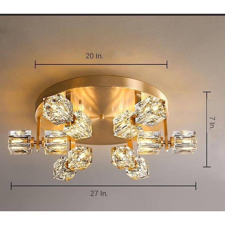 6-Light Crystal Brass Flush Mount LED Ceiling Light