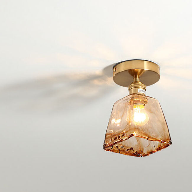 Modern Japanese Amber Glass Flush Mount Light - Multi-Style 1-Light Ceiling Fixture for Home Decor
