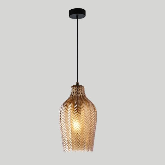 Nordic Textured Wavy Glass Pendant Light - 1-Light Barrel Fixture