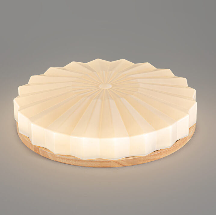 Japanese Minimalist Round Wood Acrylic LED Flush Mount Light