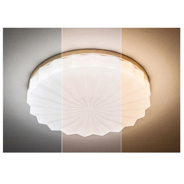 Japanese Minimalist Round Wood Acrylic LED Flush Mount Light
